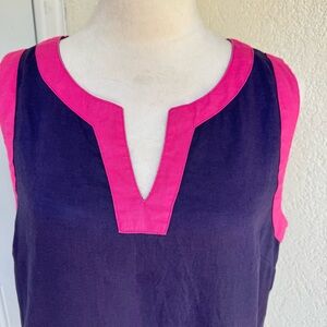 SIGRID OLSEN. Purple w/Pink trim Linen Dress. Size Medium. Sleeveless.